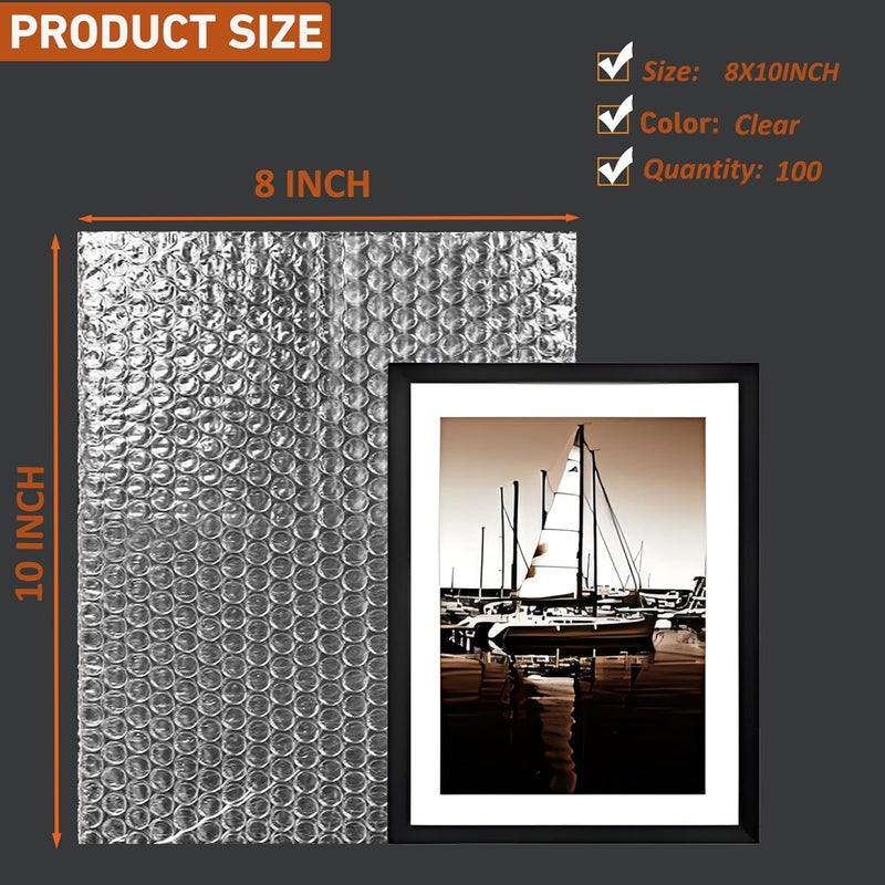 V-chen 100Pcs Bubble Pouches Wrap Bags, 8x10 Inch Double Wall Shockproof Bubble Bags, Clear Bubble Out Bags for Packing, Cushioning Bags for Moving, Shipping and Packing - Image 2